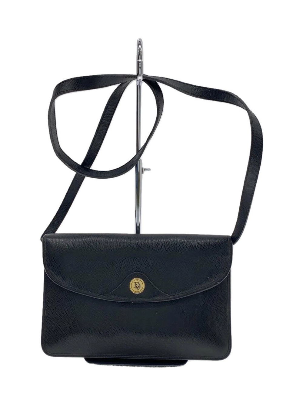 Christian Dior black leather shoulder bag CD logo clasp